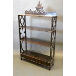 An Edwardian Mahogany Chinese Chippendale Style Open Bookcase with two drawers and pierced