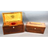 A Regency Mahogany Shell Inlaid Tea Caddy, the hinged cover enclosing a fitted interior with brass