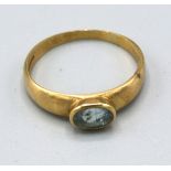 A 9ct Gold Dress Ring set with oval blue stone 1.6 gms Size M