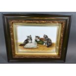 Bessie Bamber 'Study Of Four Kittens' oil on porcelain panel signed with initials, 16.5 x 24.5 cms