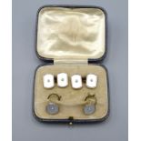 A Pair of 18ct Gold and Platinum Mother of Pearl and Pearl Set Dress Studs together with a pair of