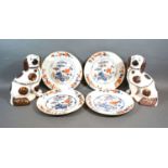 A Set of Four 19th Century Imari Plates together with a pair of Staffordshire models of spaniels