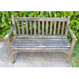 A Teak Garden Bench reportedly timber from HMS Arethusa, 122 cms long
