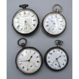 A Birmingham Silver Cased Pocket Watch by Waltham together with three other silver cased pocket