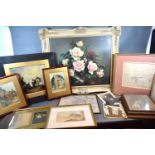 Montefiore 'Still Life Vase Of Roses' together with a collection of other pictures and prints