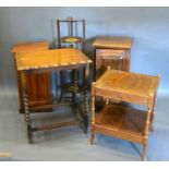 A Late Victorian Walnut Pot Cupboard together with another similar mahogany cake stand and two