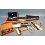 A Mahogany Cased Set of Drawing Instruments together with various similar to include rules and