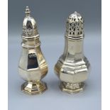 A London Silver Sugar Caster of octagonal form together with another similar Birmingham silver sugar