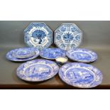 A Delft Octagonal Dish decorated in underglaze blue together with another similar and a collection