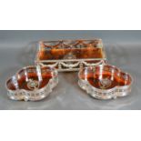 A Silver Plated and Simulated Tortoise Shell Rectangular Tray decorated with bows and swags 22cm