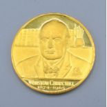 A 22ct Gold Commemorative Medal for Sir Winston Churchill within fitted box retailed by Spink &