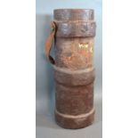 An Early Leather Powder Bucket bearing coat of arms 52 cms tall