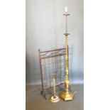 A Brass Lamp Standard in the 18th Century Style together with a French table lamp and a patinated