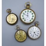 A Silver Plated Goliath Pocket Watch, the enamel dial with green enamel Roman numerals together with