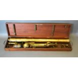 A Brass Telescope by Horne & Thornthwaite with heavy brass tripod and lenses within a fitted