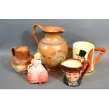 A Doulton Lambeth Stoneware Jug of oviform together with a Doulton Lambeth stoneware harvest jug,