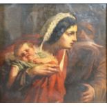 19th Century Continental School 'Figures with a Baby' oil on board, 18.5 x 20 cms