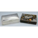 A London Silver Rectangular Cigarette Box together with a tortoiseshell and silver mounted card case