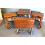 An Edwardian Mahogany Satinwood Inlaid Two Tier Occasional Table together with two nests of three