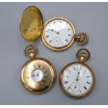 A Gold Plated Half Hunter Pocket Watch together with another similar full hunter gold plated