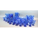 A Collection of Blue Glassware to include drinking glasses, jug and bowls