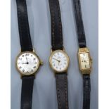 An Omega 9ct. Gold Cased Ladies Wrist Watch together with two Rotary 9ct. gold cased ladies wrist