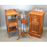 An Edwardian Marquetry Inlaid Bedside Cabinet together with a 19th Century mahogany washstand and