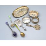 A London Silver Small Pin Tray together with a small collection of other silver items and three