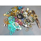 A Collection of Jewellery to include bead necklaces, brooches, a paste set watch and other items