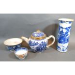 A 19th Century Chinese Porcelain Teapot decorated in underglaze blue and highlighted with gilt