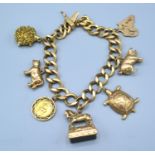 A 9ct Gold Charm Bracelet with Gold Charms, 64 gms all in