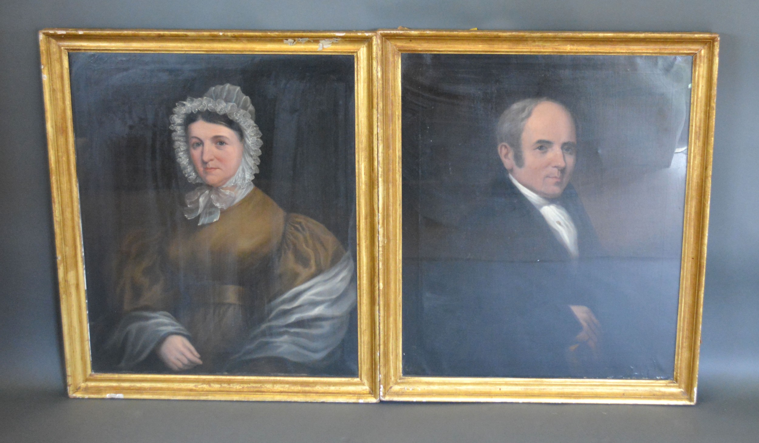 19th century English school, portraits of a lady and gentleman in period dress, a pair of oils on - Image 2 of 2