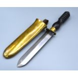 A Divers knife by Siebe Gorman and Company with brass guard, moulded handle and brass scabbard,