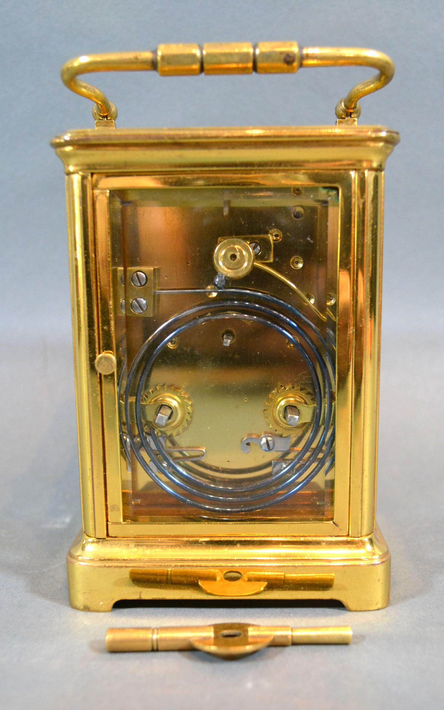A French Brass Cased Carriage Clock, the enamel dial with Roman numerals and with lever - Image 2 of 2