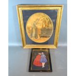 A Regency silkwork picture depicting a classical female, 24cms x29cms together with a small woolwork