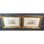 James Wilson Carmichael, ships in a rough sea and a ships hulk, a pair of watercolours, signed,