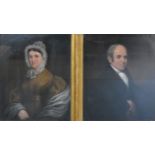 19th century English school, portraits of a lady and gentleman in period dress, a pair of oils on