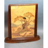 An Art Deco Rosewood Table Screen with marquetry inlaid panel depicting a lady with sheep within a