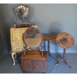 A 20th century painted bureau together with a small coffer, two dressing table mirrors and two