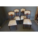 A set of four Edwardian inlaid drawing room chairs together with a harlequin set of seven