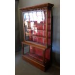 An early 20th century oak display cabinet to match the previous lot, 116cms wide, 39cms deep, 205cms