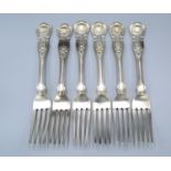 A set of six George IV silver Kings pattern table forks, London 1825, makers mark WC 19oz