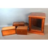 A 19th century satinwood inlaid rectangular tea caddy, together with two similar tea caddies and a