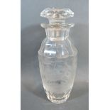 A Late 19th early 20th century Bohemian decanter engraved with a continuous band depicting deer