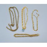 A 14ct gold neck chain with stone set pendant 3.1grams excluding pendant together with two 9ct