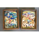 A Pair of 19th Century Persian Majolica Tiles in the form of Bowmen on Horses, 22 x 16 cms