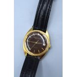 A Girard Perregaux 18ct gold cased gentlemans wristwatch with leather strap, 3.3cms diameter