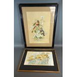 R. Lewis, a study of birds amongst foliage, watercolour, together with another indistinctly signed