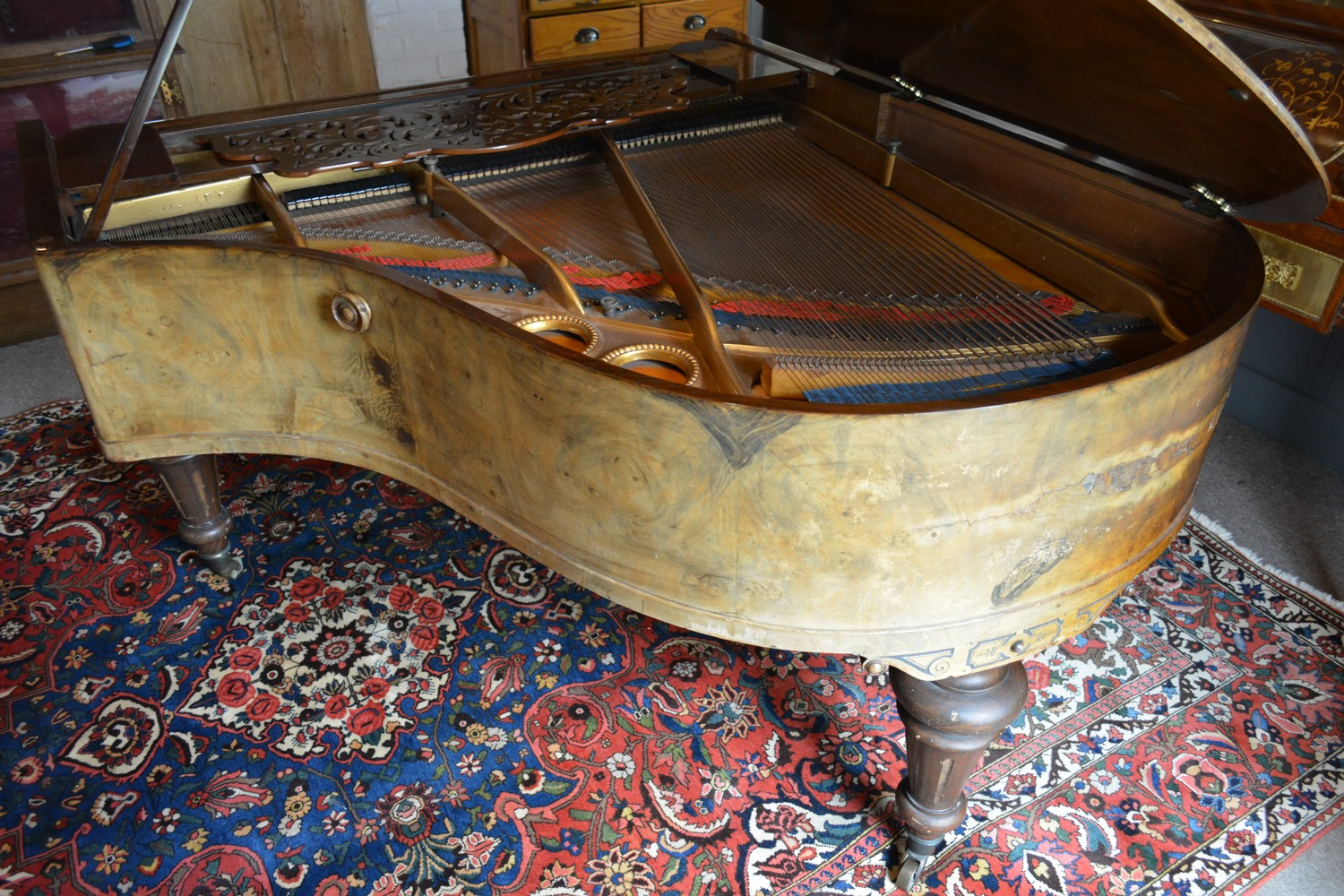A Burr Walnut Cased Grand Piano by R Gors and Kallmann, Berlin together with a piano stool - Image 3 of 3