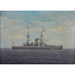 Early 20th Century English School, HMS Victorious, oil on board, 20 x 28 cms